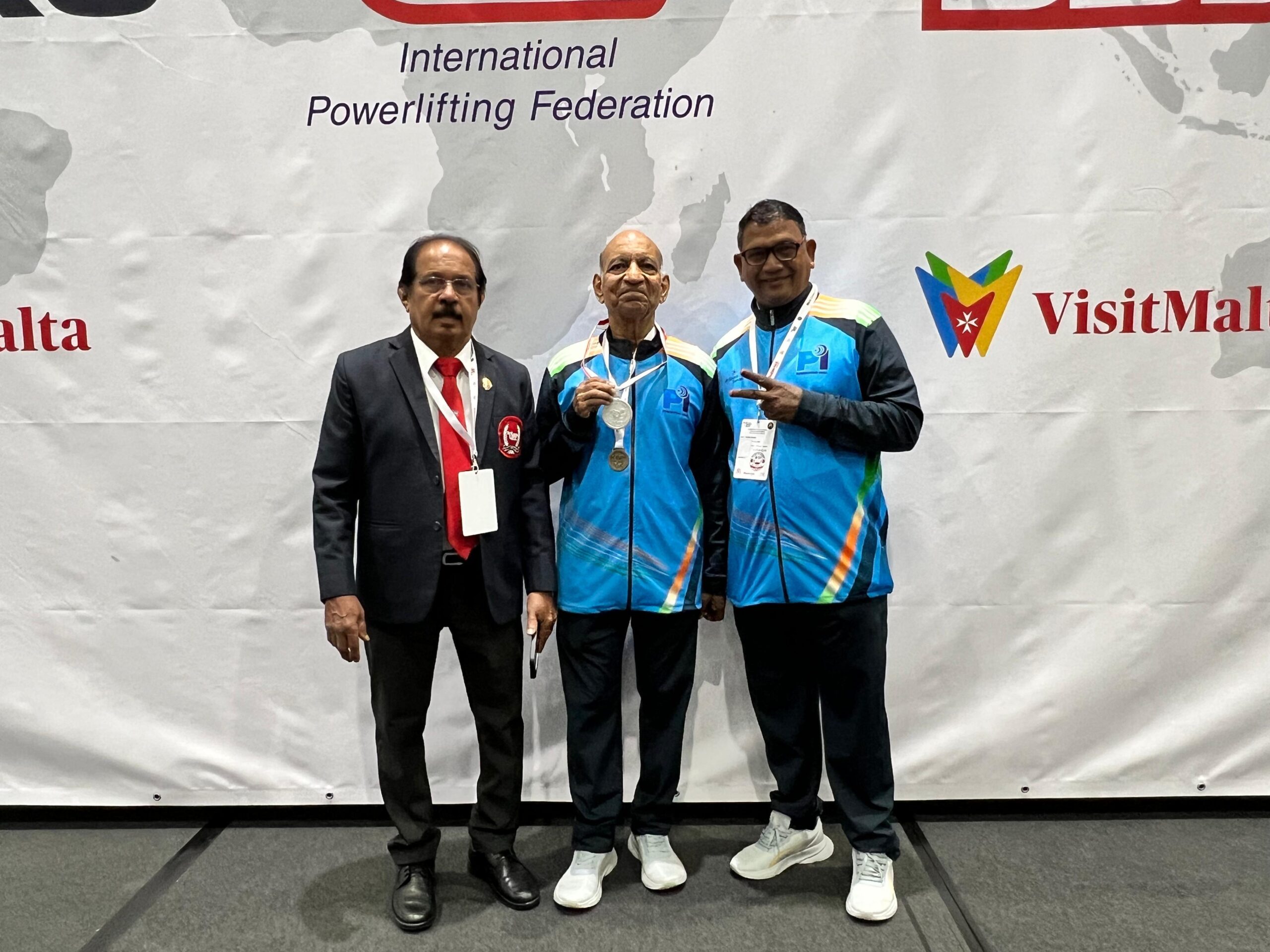 Mr. Asthana with World Bench Press Championship officials after winning Silver